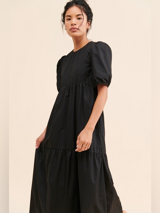 En Saison Dresses & Skirts - En Saison Poplin Midi Dress Black Puff Sleeve Size Medium